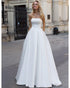 Sexy Strapless A-line Wedding Dresses with Pearls Elegant Satin Bridal Wedding Gowns 2018 Fashion
